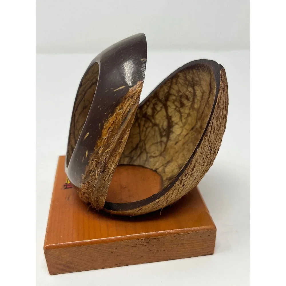 VTG Silver Springs Florida Coconut Shell Napkin Holder Tropical Tiki 3.5X3.5